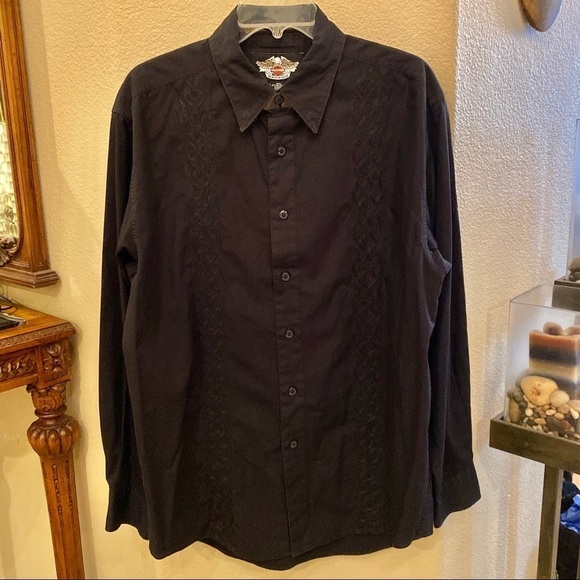 Vtg HARLEY-DAVIDSON Men Black Embroidery Button Long Sleeve Shirt Size Medium - Picture 1 of 8